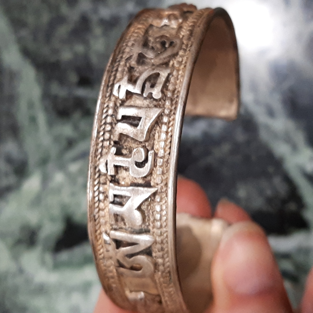 Tibetan cuff bracelet with dragon, Silver alloy